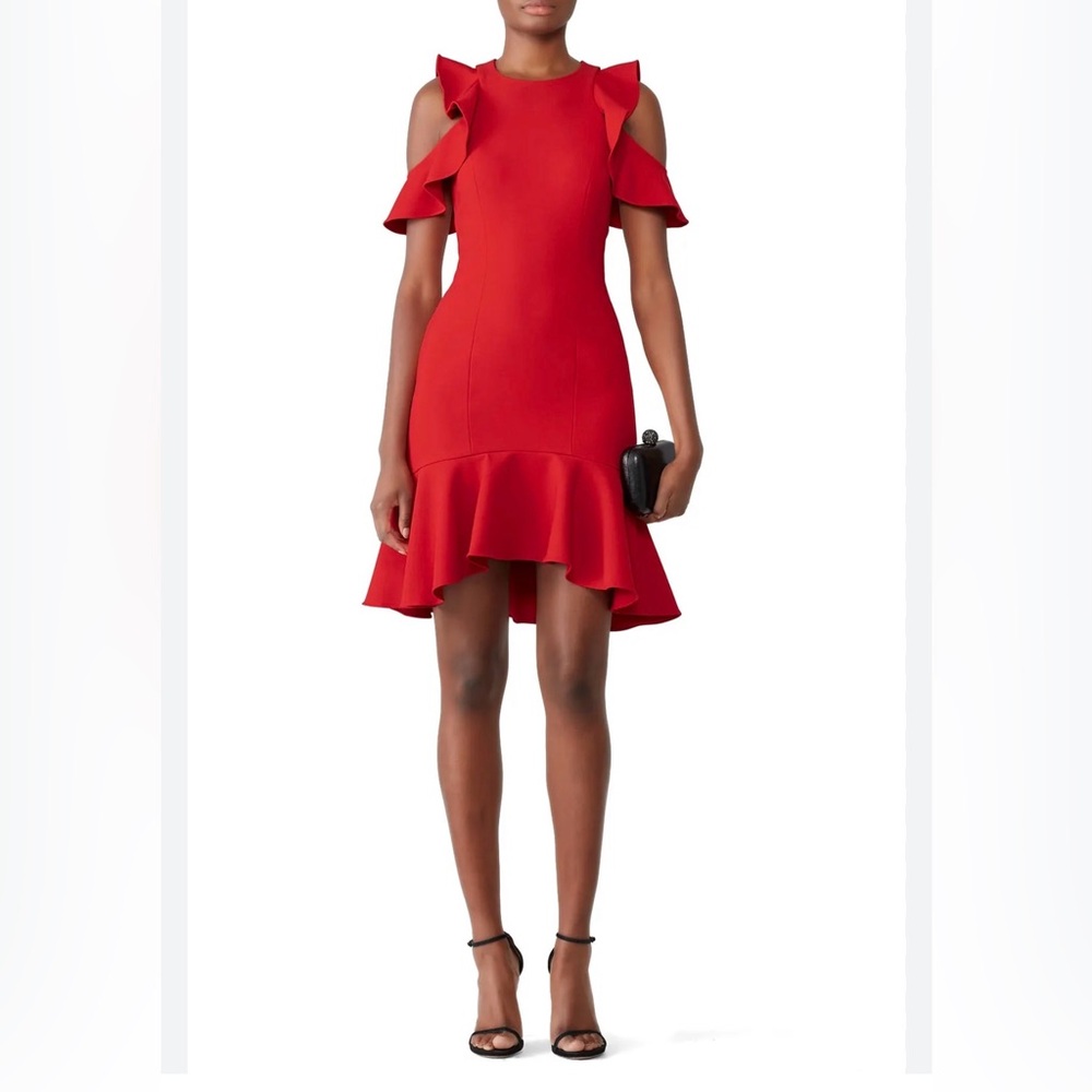 Cinq à Sept Michah Dress - Off Shoulder, Red, Sleeveless, Ruffle, Event Wedding